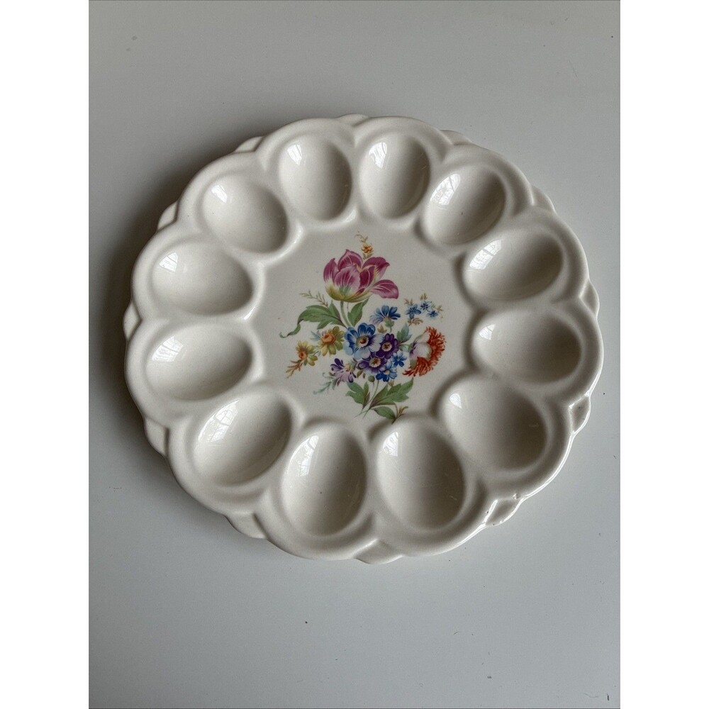 Vintage Floral E & R American Art Ware Ceramic Deviled Egg Plate
